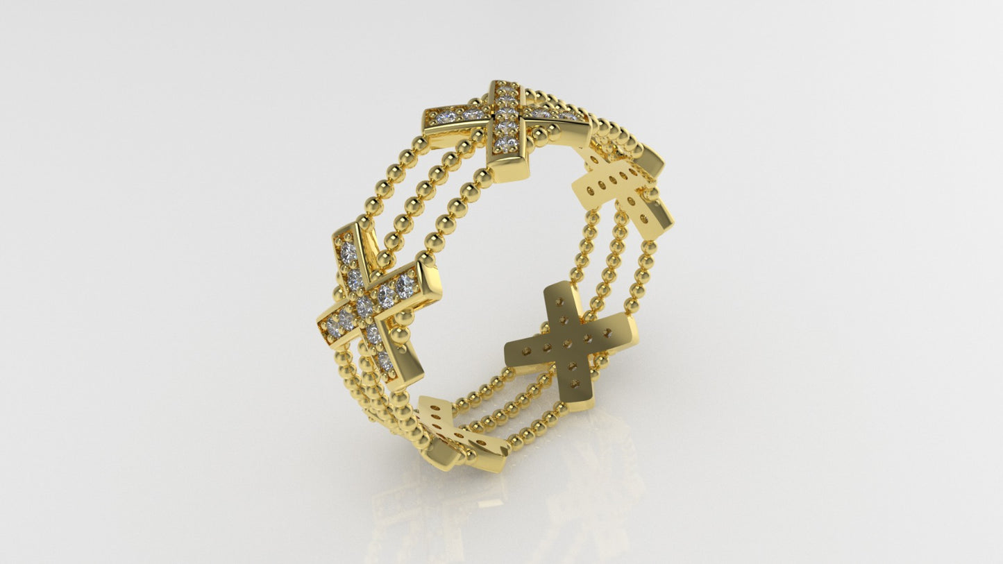 14K Gold Ring with 45 Diamonds, STT: Prong, Cut Chanel, "5X Style"