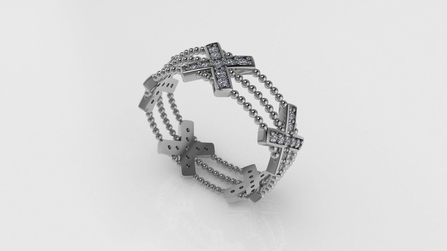 14K Gold Ring with 45 Diamonds, STT: Prong, Cut Chanel, "5X Style"