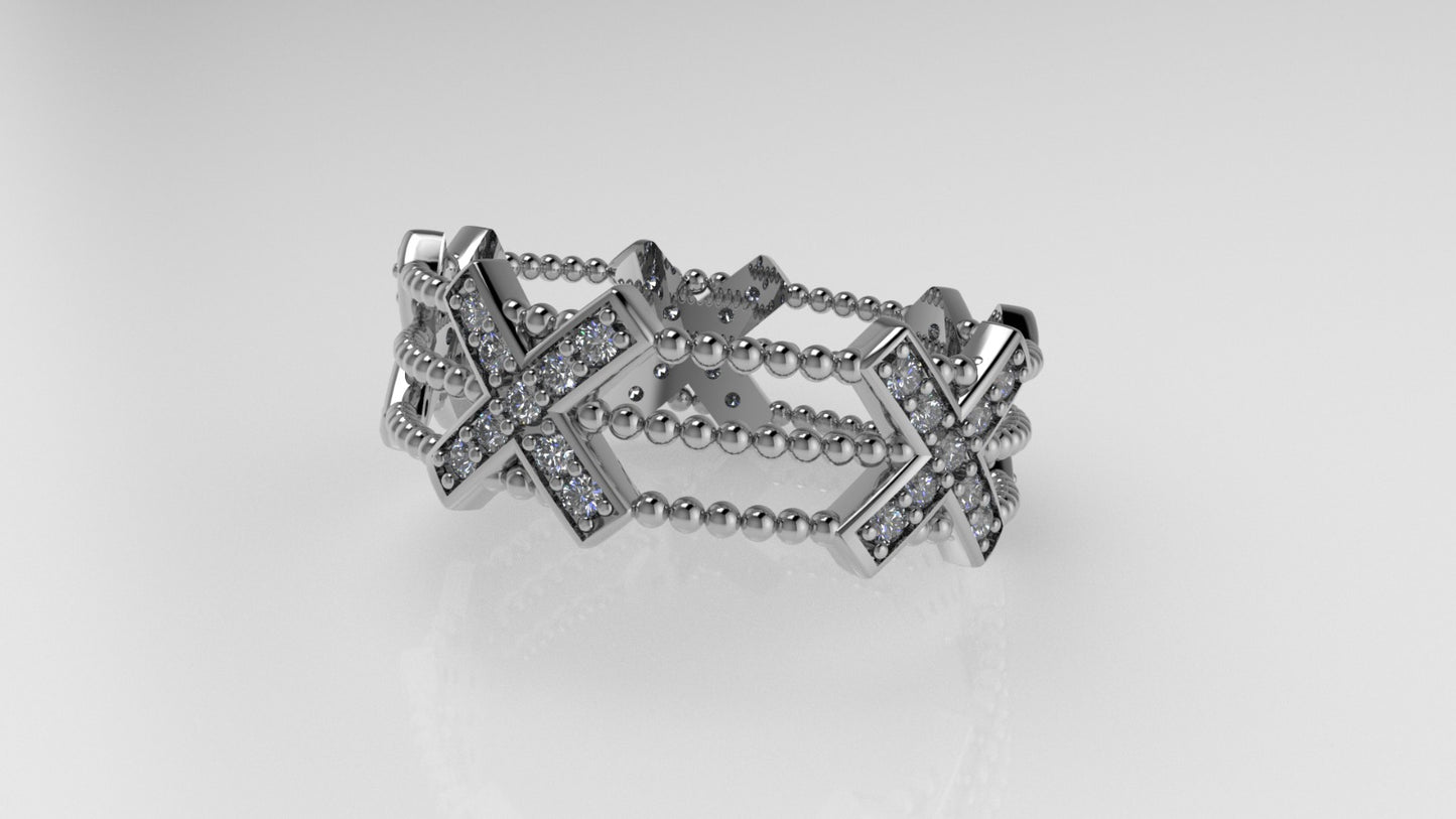 14K Gold Ring with 45 Diamonds, STT: Prong, Cut Chanel, "5X Style"