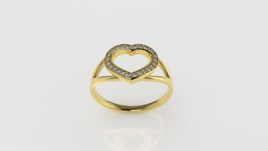 14K Gold Ring with 24 Diamonds, STT: Prong, Cut Chanel, "Heart Style"