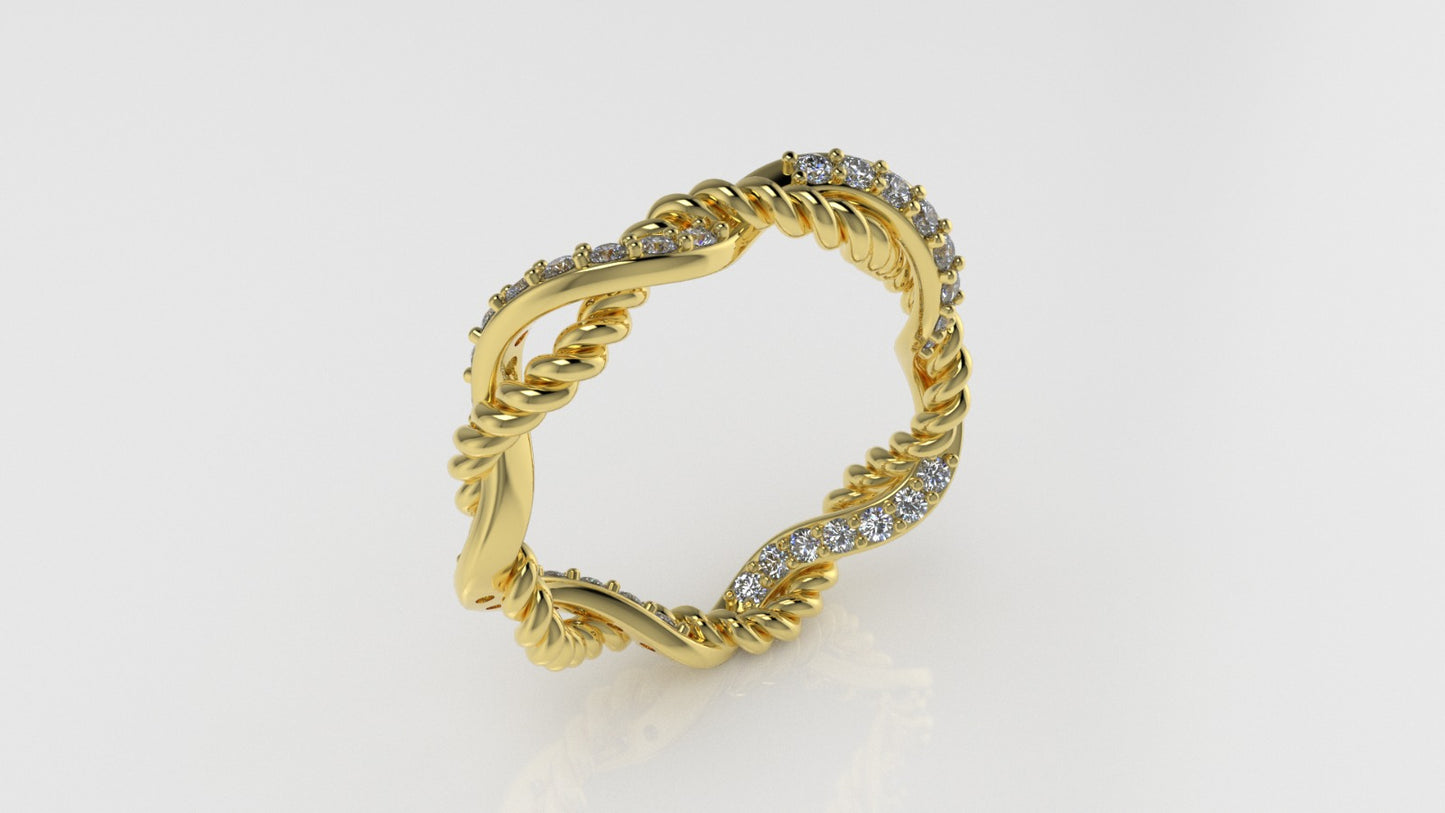 14K Gold Ring with 30 Diamonds, STT: Prong, Rope Style