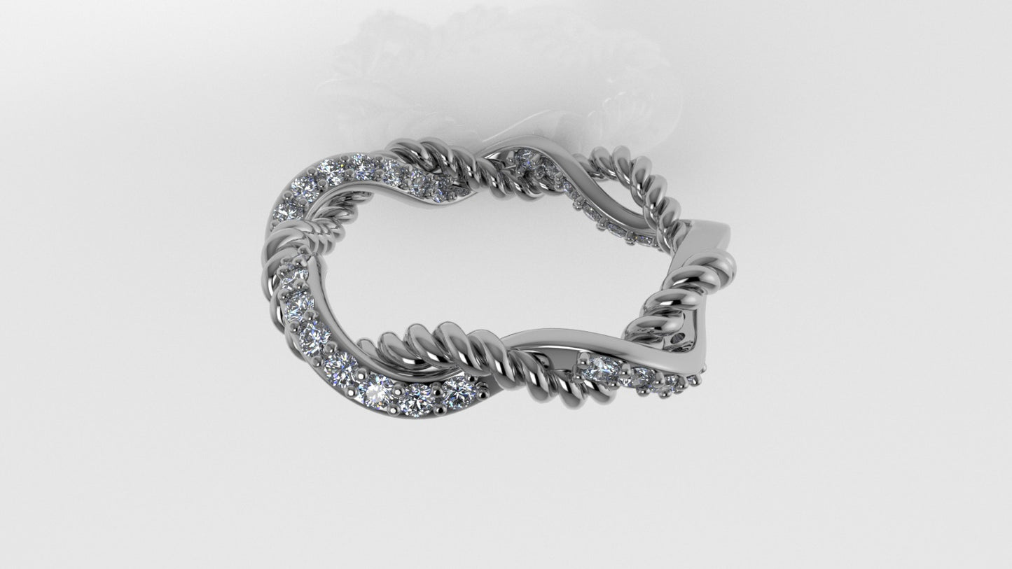 14K Gold Ring with 30 Diamonds, STT: Prong, Rope Style