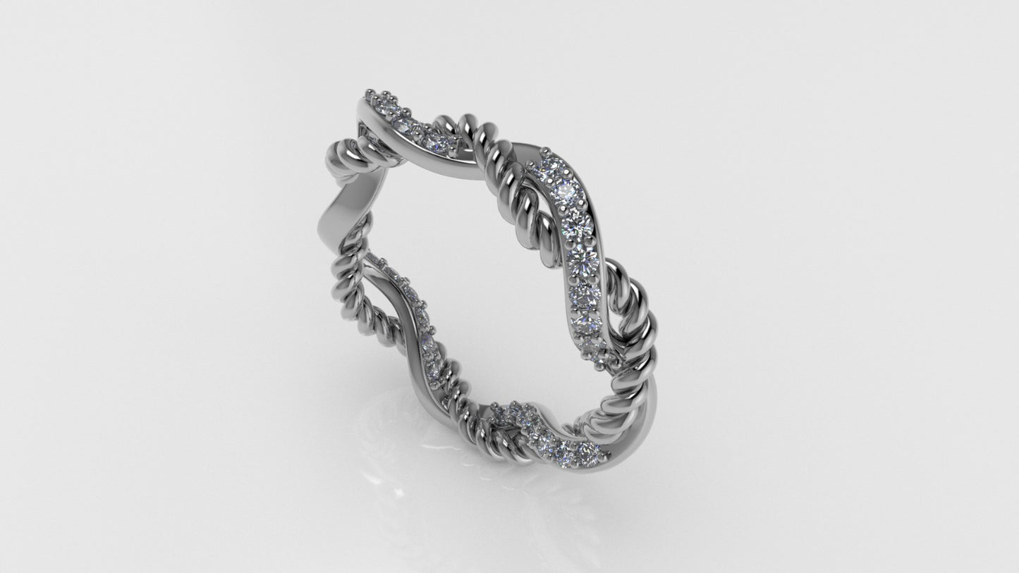 14K Gold Ring with 30 Diamonds, STT: Prong, Rope Style