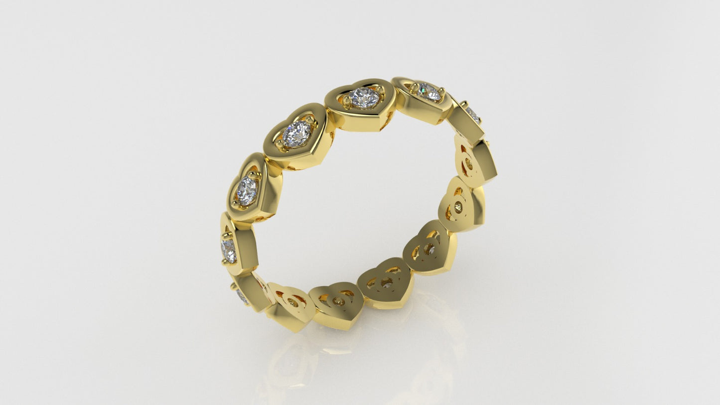 14K Ring with 13 Diamonds, STT: Prong, Heart