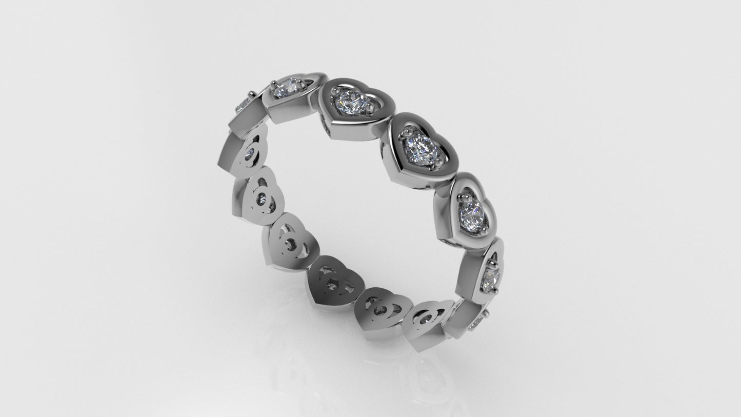 14K Ring with 13 Diamonds, STT: Prong, Heart