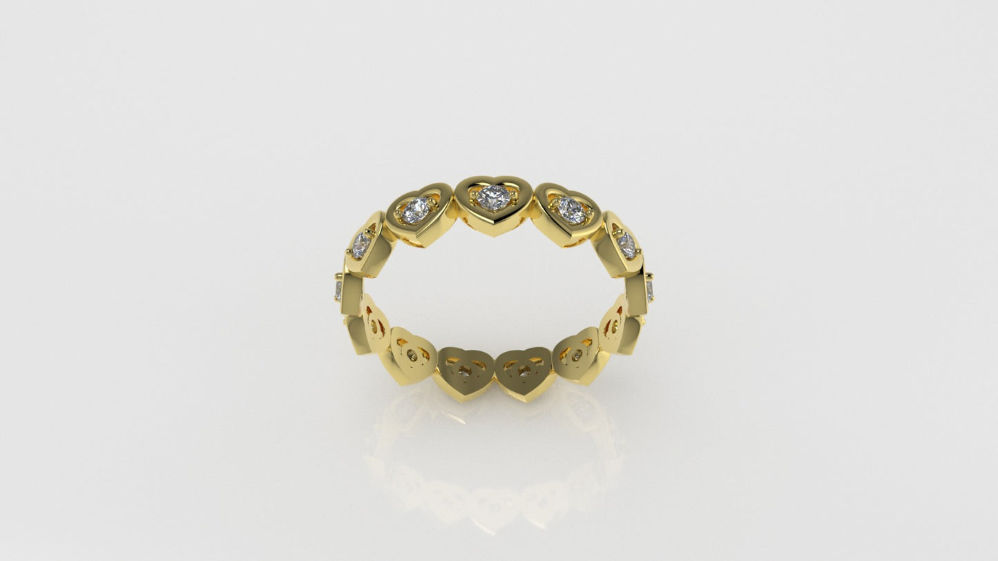 14K Ring with 13 Diamonds, STT: Prong, Heart