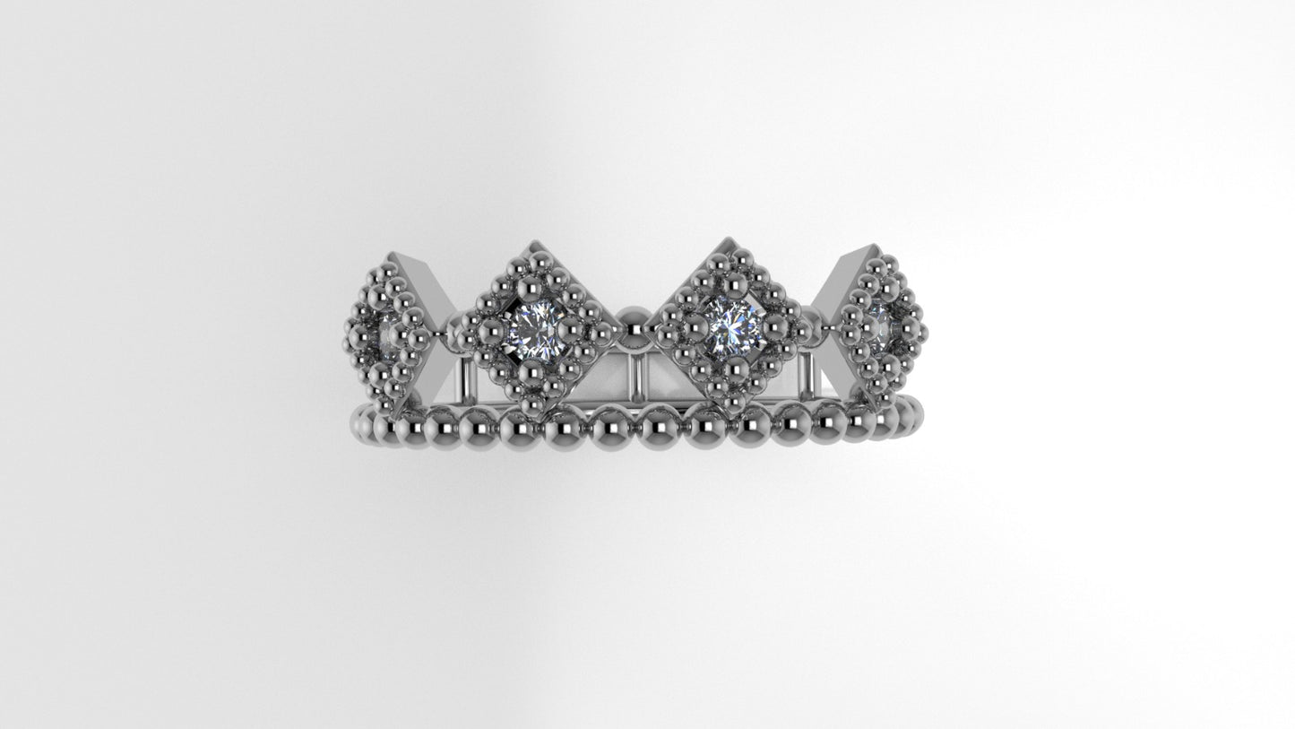 14K Gold Ring with 4 Diamonds, STT: 4-Prongs, Filigree