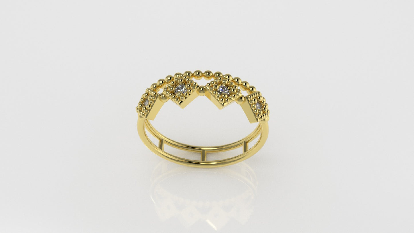 14K Gold Ring with 4 Diamonds, STT: 4-Prongs, Filigree