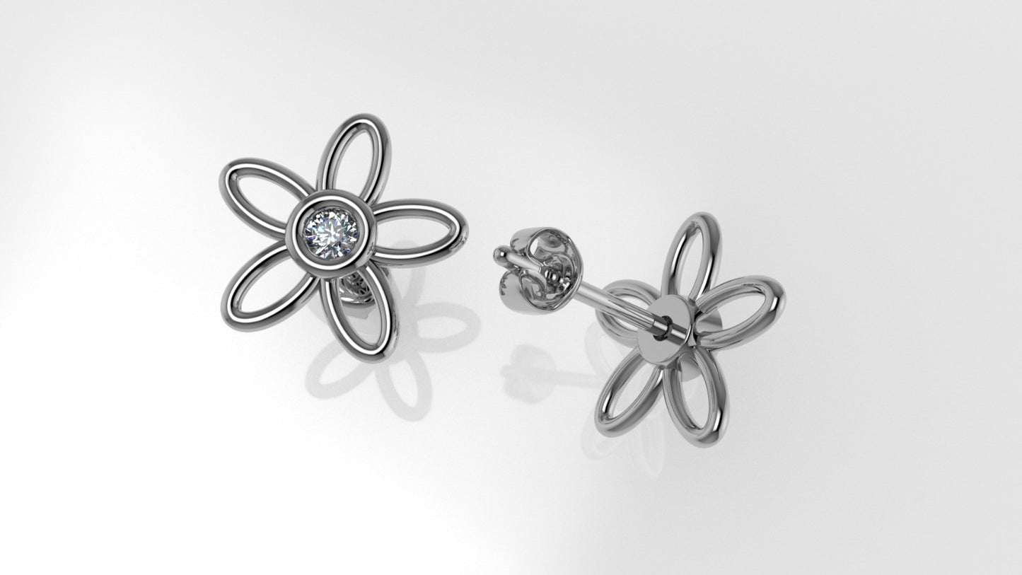 14k Gold Earrings with 2 DIAMONDS, "STT: Bezel", Push Back, Star Style