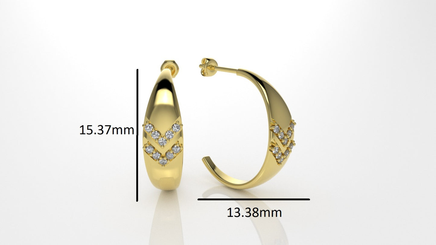 14k Gold Earrings with 20 DIAMONDS, "STT: Prong", Push Back, Cut Chanel