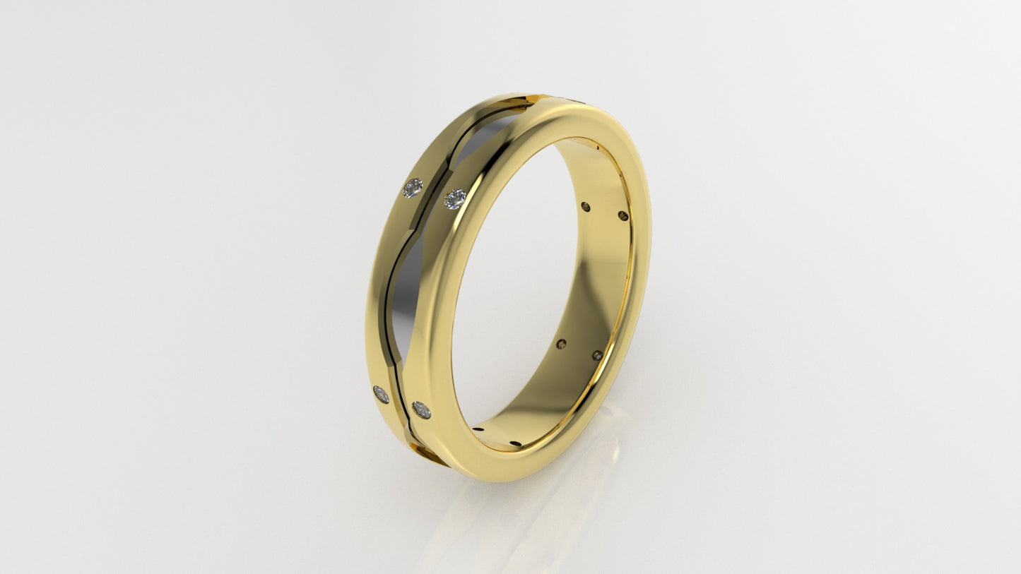 14K Gold Wedding Ring with 12 Diamonds, STT: Bezel, For men or women