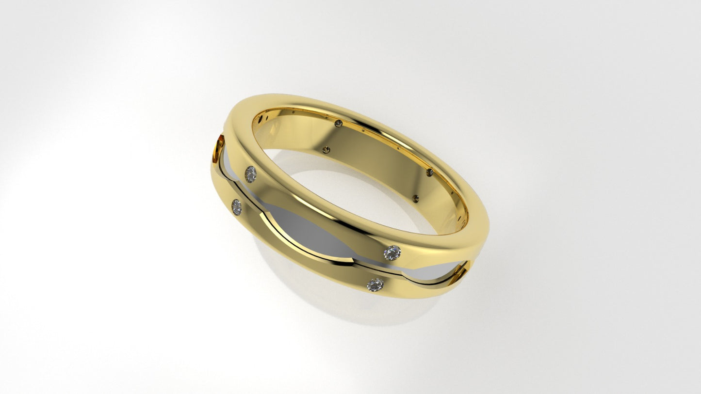 14K Gold Wedding Ring with 12 Diamonds, STT: Bezel, For men or women
