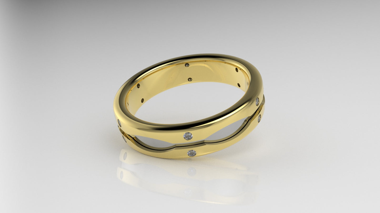 14K Gold Wedding Ring with 12 Diamonds, STT: Bezel, For men or women