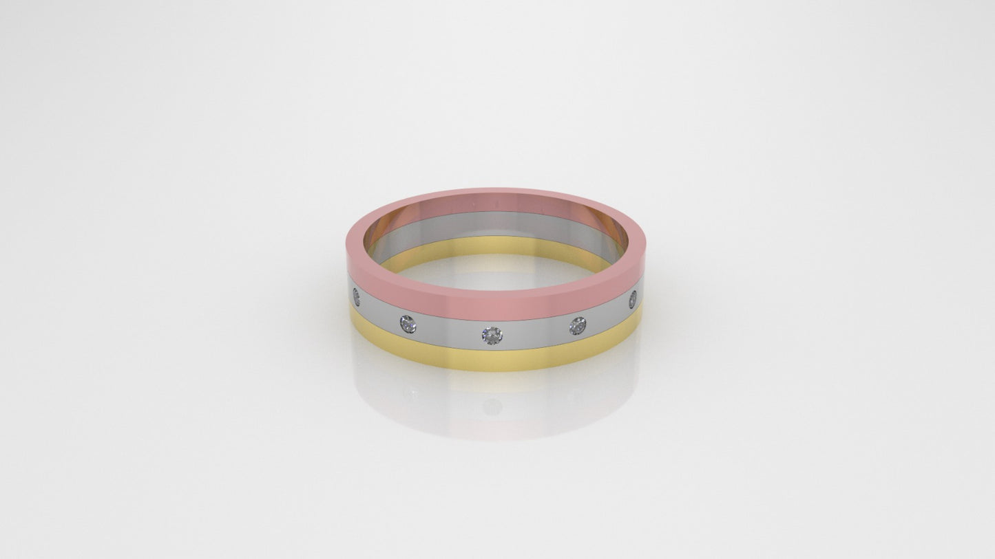 14K Gold Wedding Ring with 5 Diamonds, STT: Bezel, For men or women