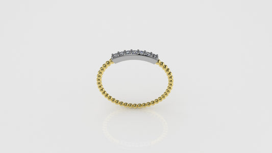 14K Gold Ring with 7 Diamonds, STT: Prongs, Filigree