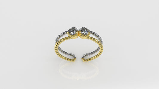 14K Gold Ring with 2 Diamonds, STT: Bezel, Filigree