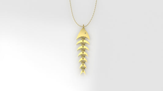 14K Gold Pendant, Only Pendant, Fish Skeleton Style