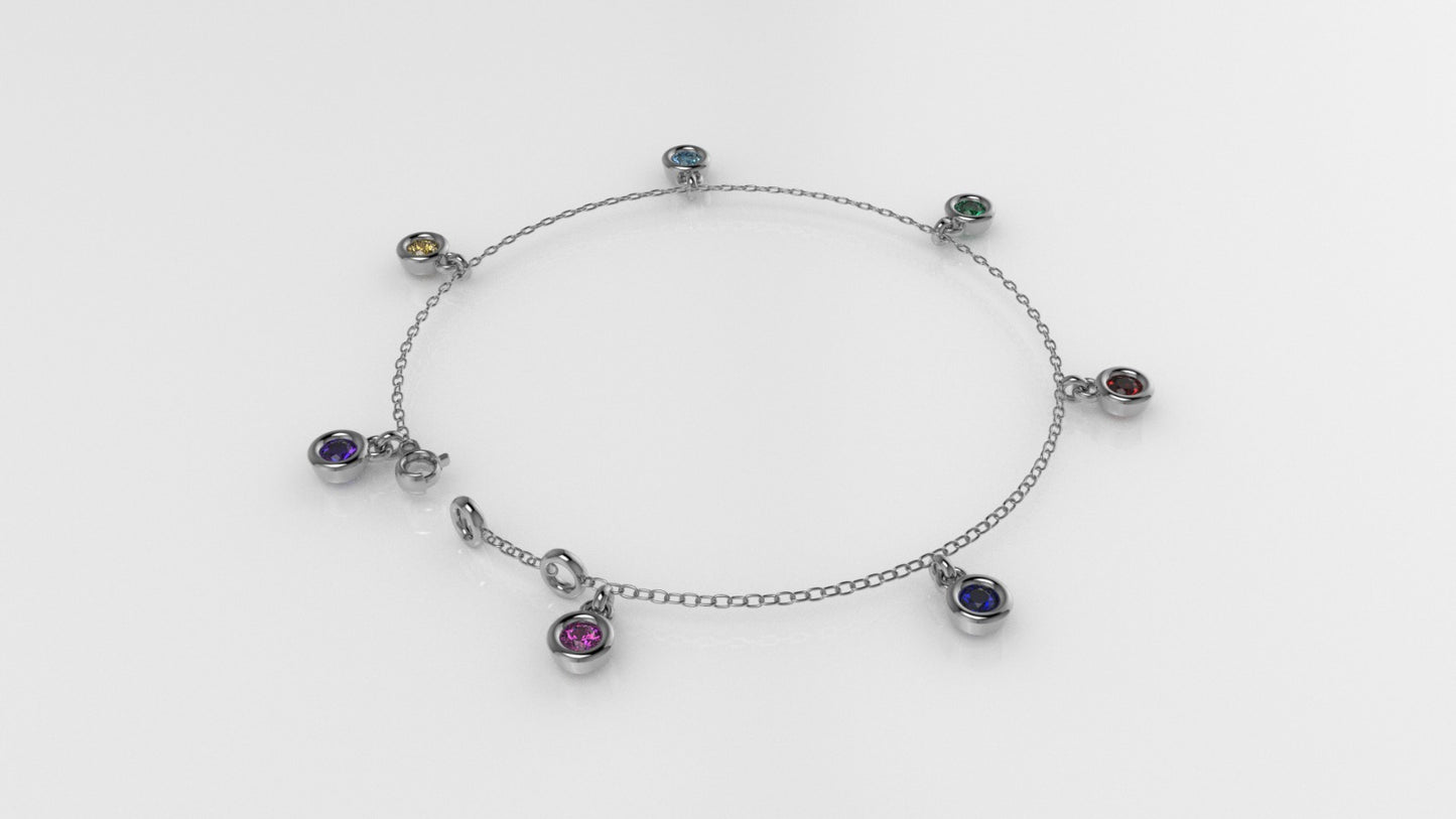 14k Gold Bracelet with 7 Color Stone, STT: Bezel