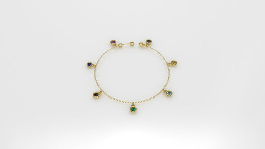 14k Gold Bracelet with 7 Color Stone, STT: Bezel