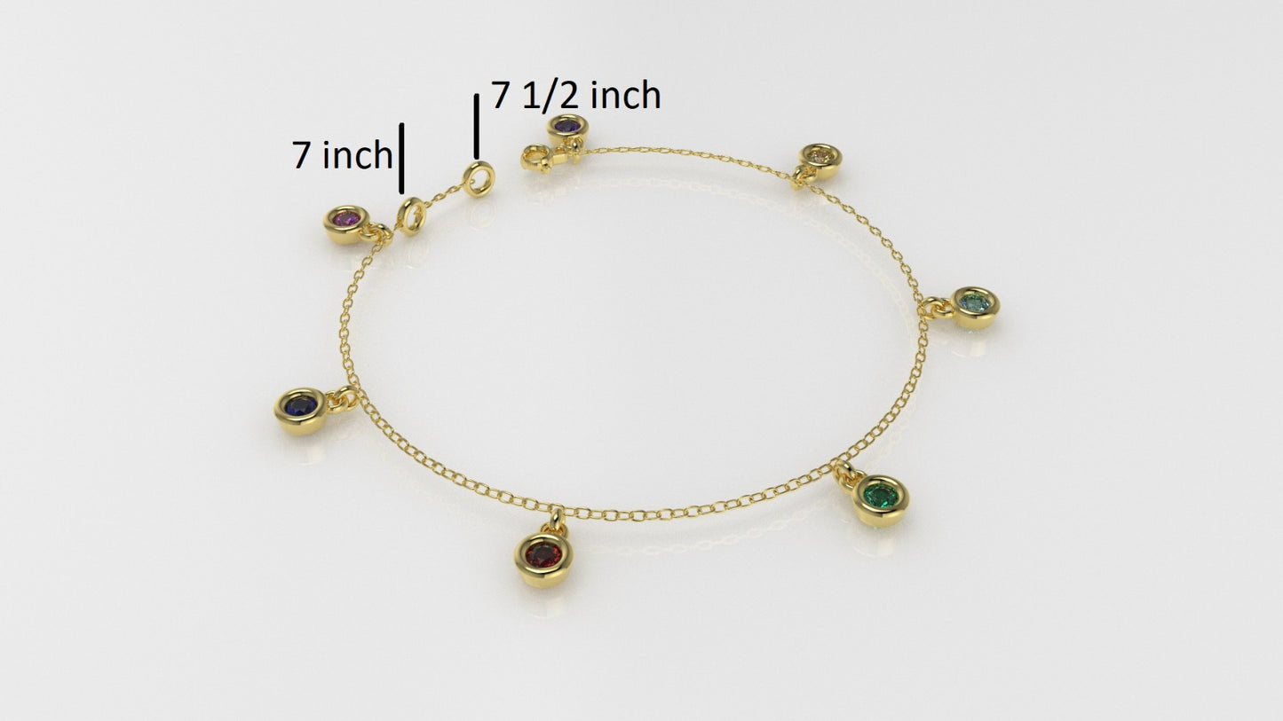 14k Gold Bracelet with 7 Color Stone, STT: Bezel