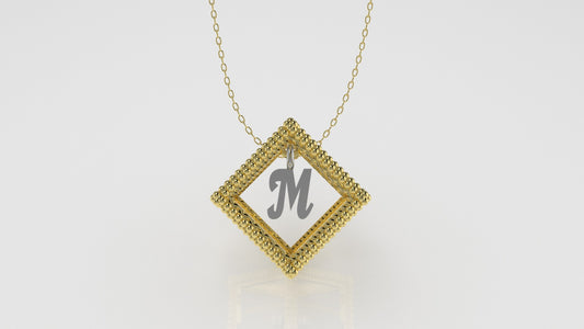 14K Customizable Initial Pendant, Filigree, Only Pendant, Cube Style, with custom letter