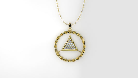 14K Gold Pendant with 21 Diamonds VS1, STT: Prong, Rope