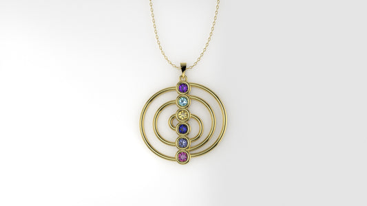 14K Gold Pendant with 6 Color Stones, STT: Bezel, Bow Style