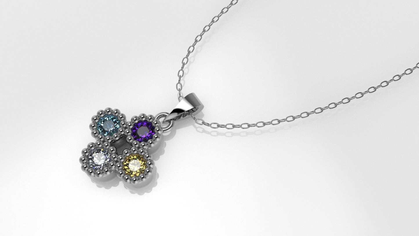 14K Gold Pendant with 4 Color Stones, STT: Bezel, Filigree