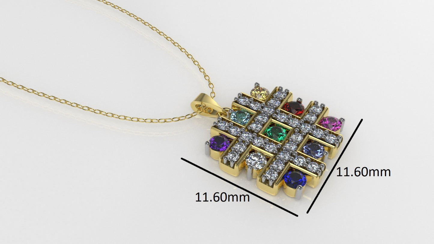 14K Gold Pendant with 37 Stones, STT: Prong and Cut Chanel, Only Pendant
