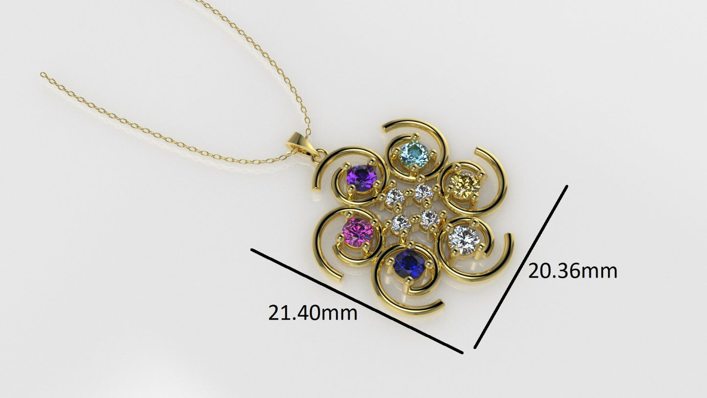 14K Gold Pendant with 10 Stones, STT: 4-Prong, Only Pendant