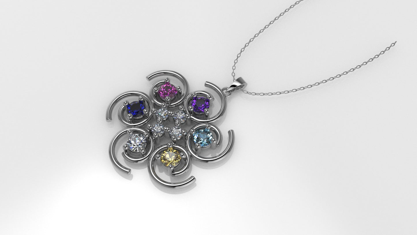 14K Gold Pendant with 10 Stones, STT: 4-Prong, Only Pendant