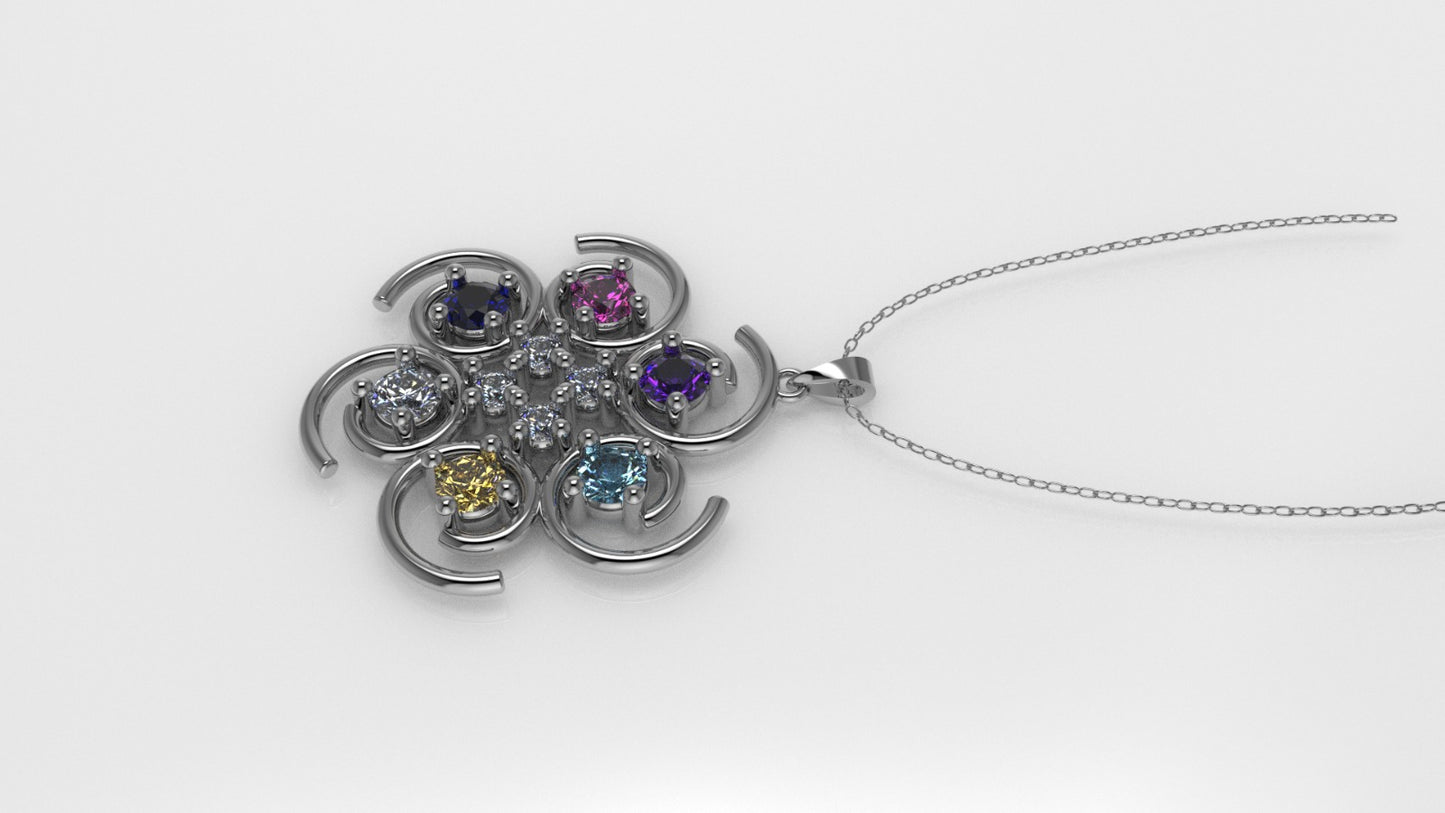 14K Gold Pendant with 10 Stones, STT: 4-Prong, Only Pendant