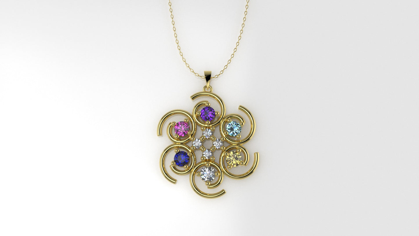 14K Gold Pendant with 10 Stones, STT: 4-Prong, Only Pendant