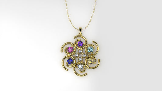 14K Gold Pendant with 10 Stones, STT: 4-Prong, Only Pendant