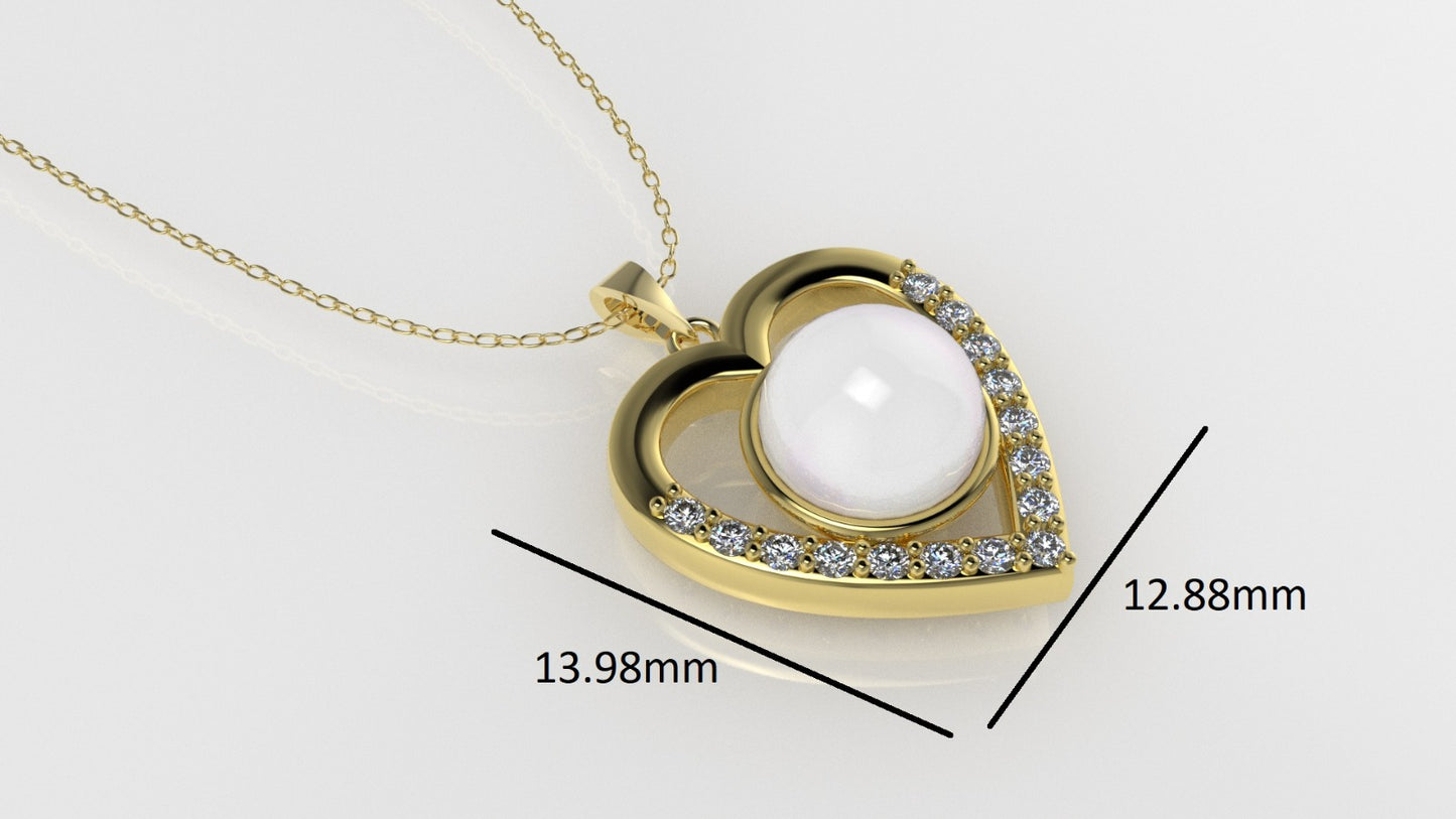 14K Gold Pendant with 16 STONES, STT: Prong, Only Pendant, Heart Style