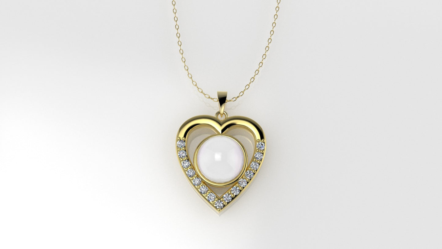 14K Gold Pendant with 16 STONES, STT: Prong, Only Pendant, Heart Style