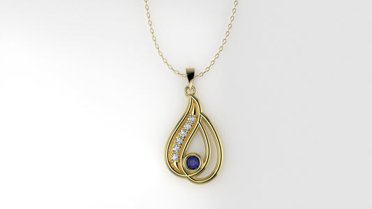 14K Gold Pendant with 7 STONES, STT: Prongs and Bezel, Only Pendant, Drop-Shaped Style