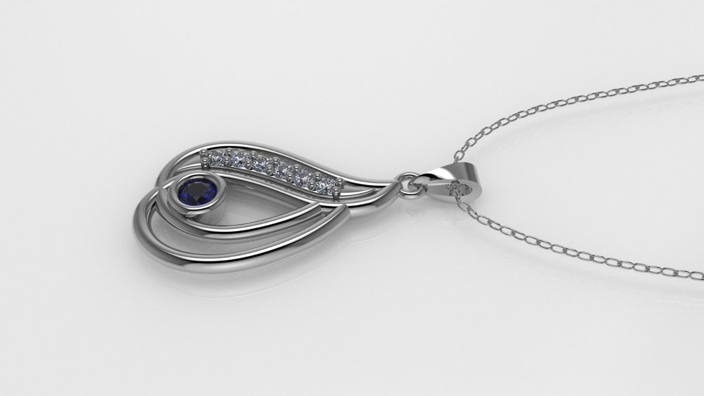 14K Gold Pendant with 7 STONES, STT: Prongs and Bezel, Only Pendant, Drop-Shaped Style