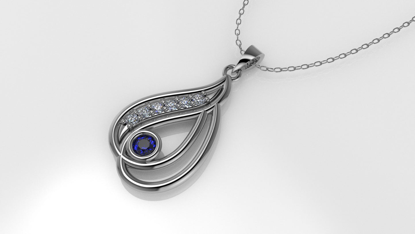 14K Gold Pendant with 7 STONES, STT: Prongs and Bezel, Only Pendant, Drop-Shaped Style