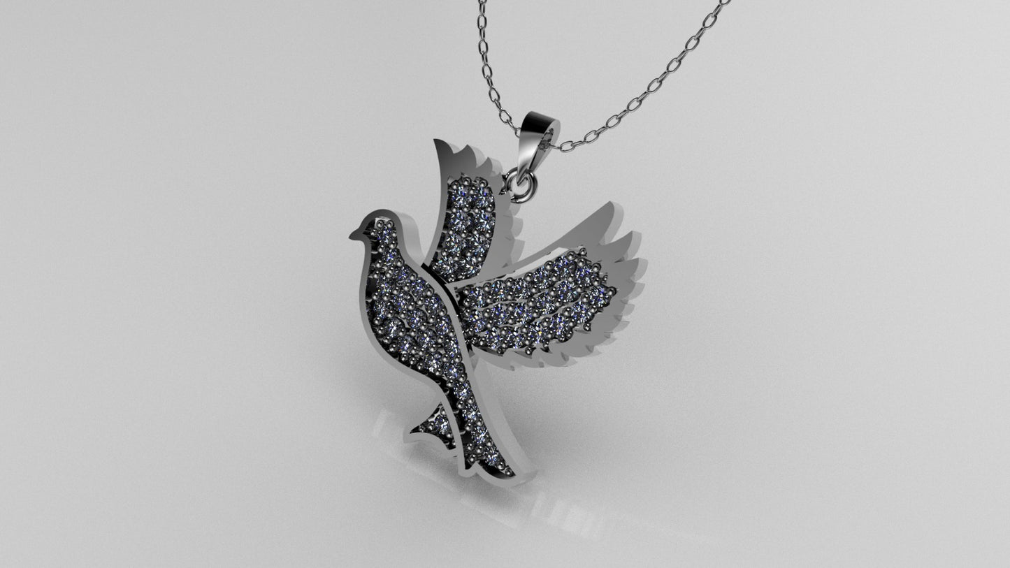 14K Gold Pendant with 46 DIAMONDS, STT: Prong, Flying Bird Style, Only Pendant