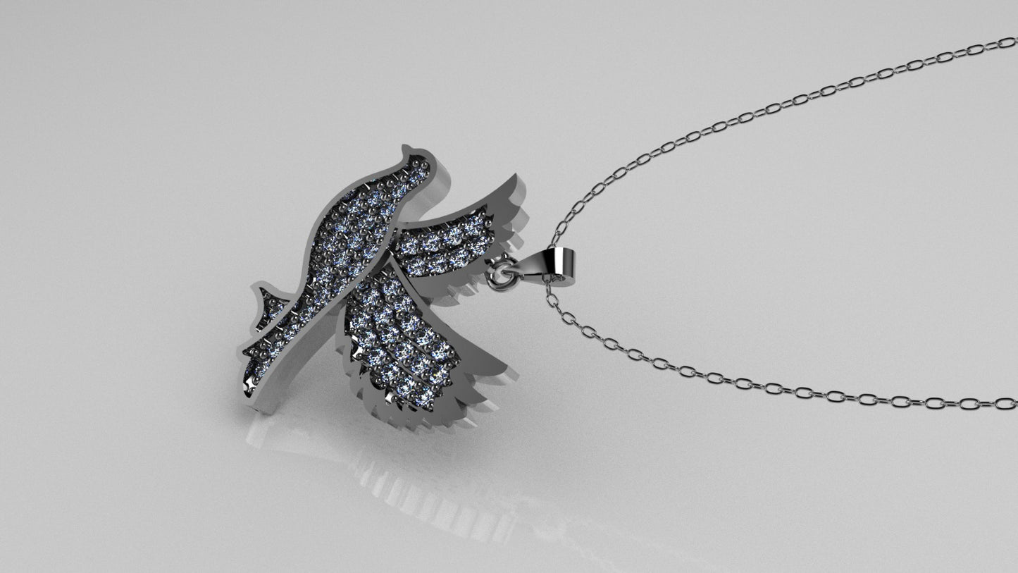 14K Gold Pendant with 46 DIAMONDS, STT: Prong, Flying Bird Style, Only Pendant