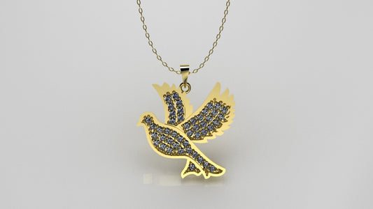 14K Gold Pendant with 46 DIAMONDS, STT: Prong, Flying Bird Style, Only Pendant