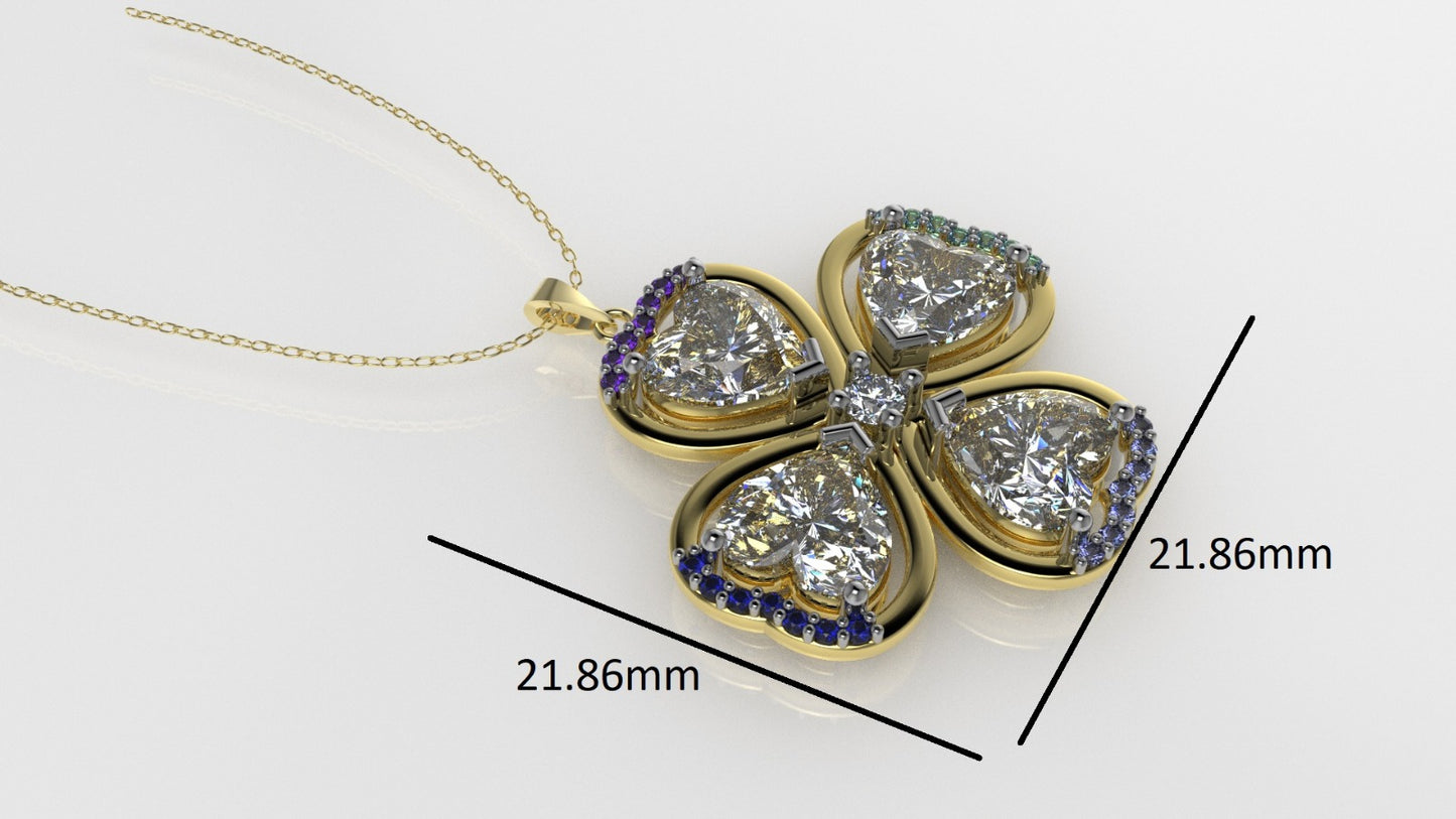 14K Gold Pendant with 33 STONE, STT: Prong, Only Pendant, Clover Style