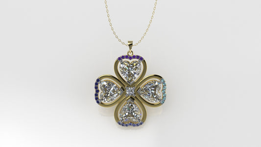 14K Gold Pendant with 33 STONE, STT: Prong, Only Pendant, Clover Style