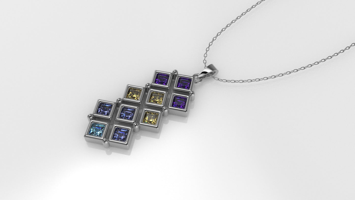 14K Gold Pendant with 10 COLOR STONE, STT: Bezel, Only Pendant