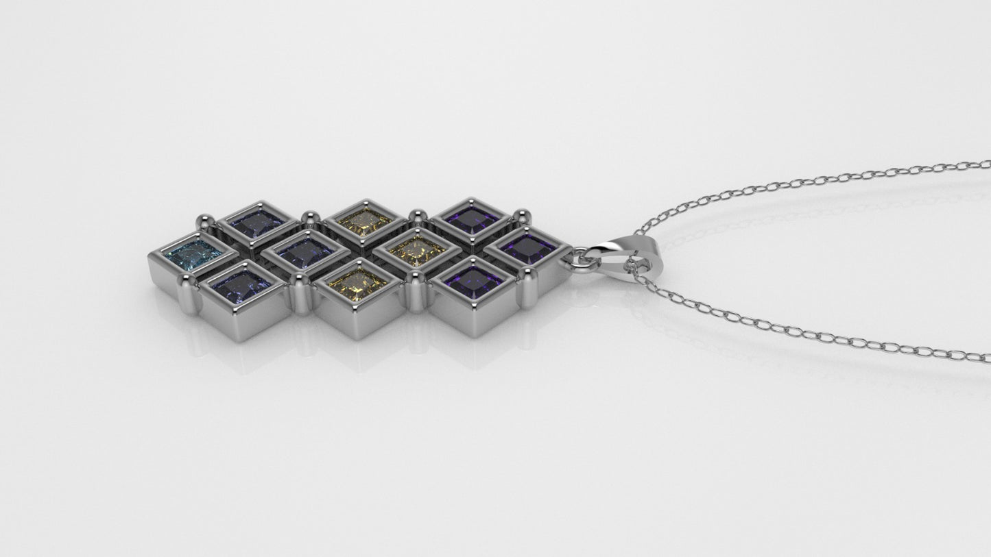 14K Gold Pendant with 10 COLOR STONE, STT: Bezel, Only Pendant