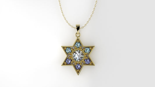 14K Gold Pendant with 7 STONE, STT: 3-Prong and Bezel, Only Pendant