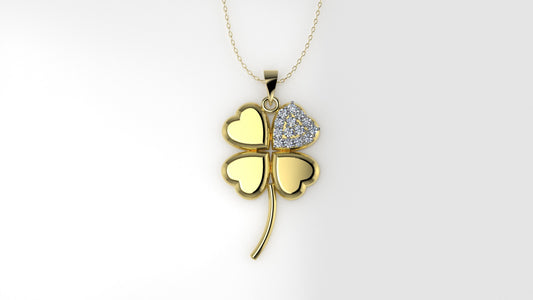 14K Gold Pendant with 14 Diamonds, STT: Prong, Only Pendant, Clover Style