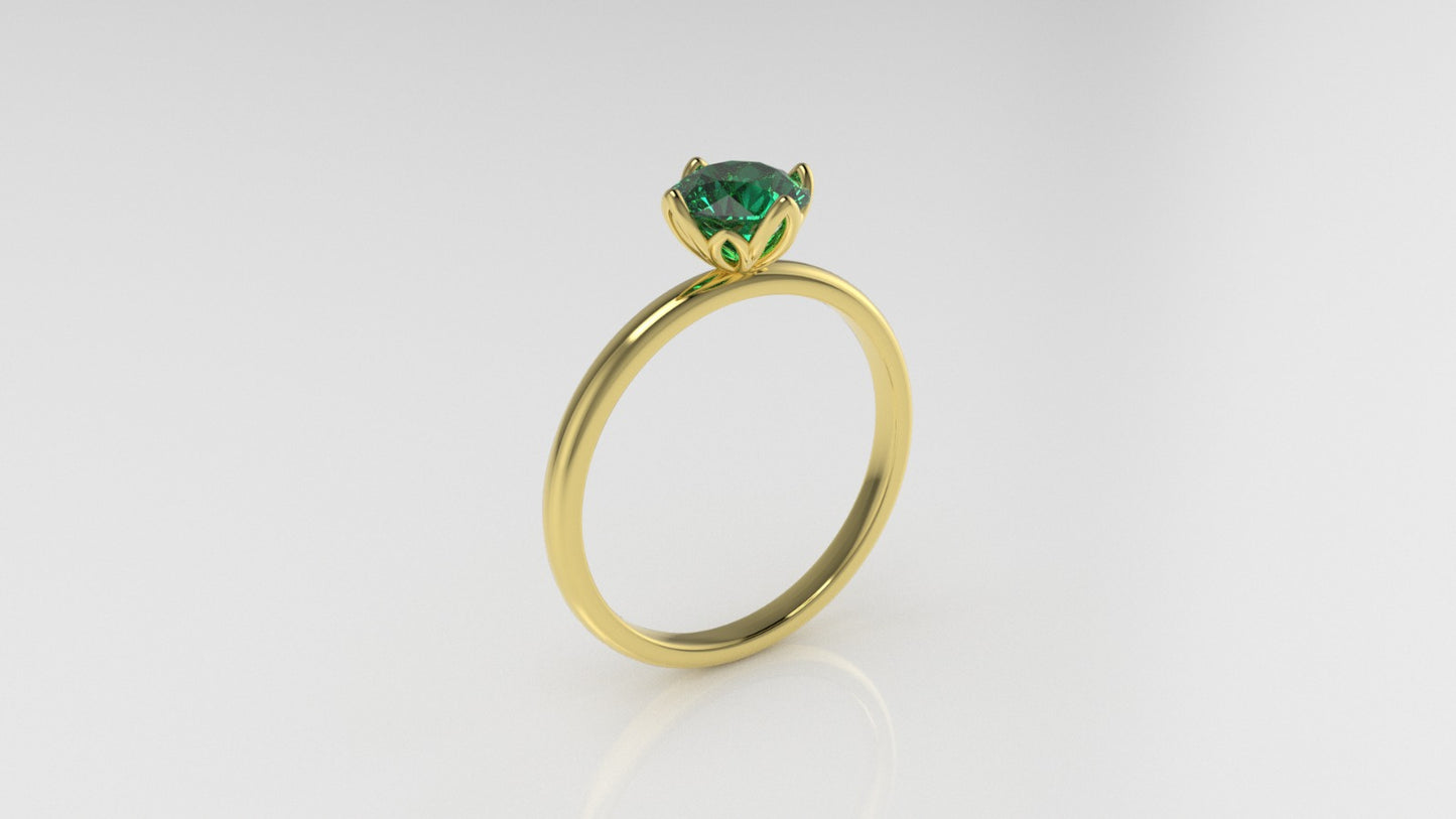 14K Gold Solitaire Ring with 1 Emerald, STT: Prong