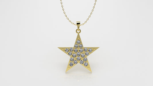 14K Gold Pendant with 21 Diamonds, STT: Prong, Only Pendant, Star Style